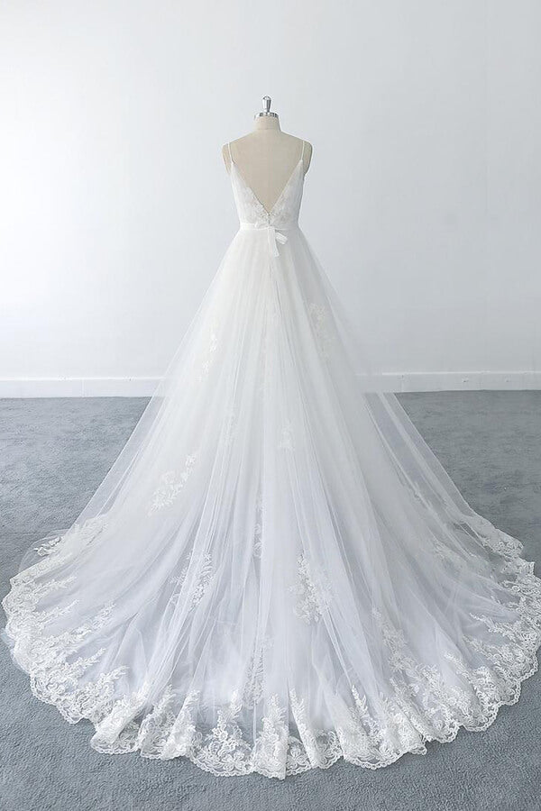 Amazing Ruffle Appliques Tulle A-line Wedding Dress On Sale-27dress