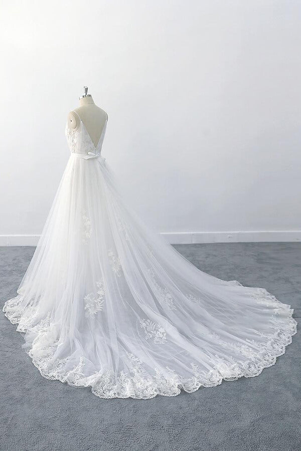 Amazing Ruffle Appliques Tulle A-line Wedding Dress On Sale-27dress