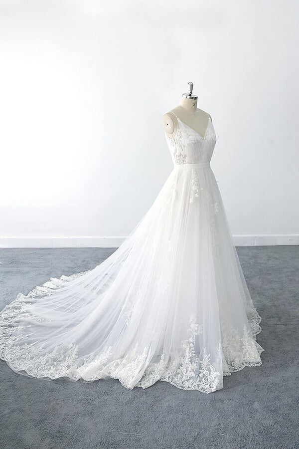 Amazing Ruffle Appliques Tulle A-line Wedding Dress On Sale-27dress