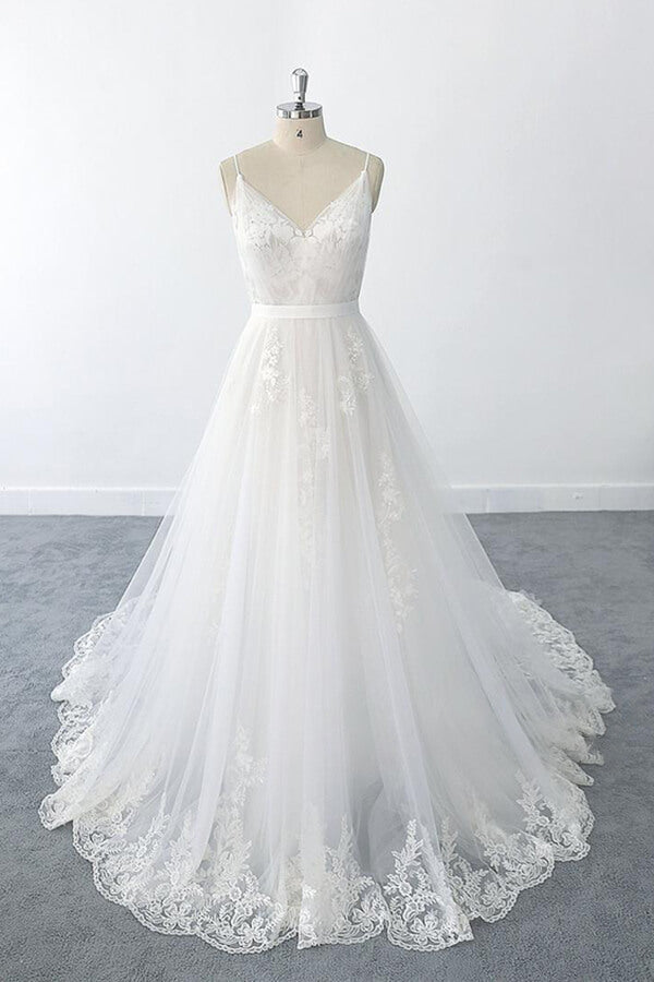 Amazing Ruffle Appliques Tulle A-line Wedding Dress On Sale-27dress