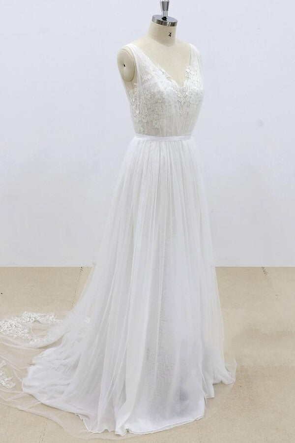 Amazing Ruffle Tulle Appliques A-line Wedding Dress On Sale-27dress