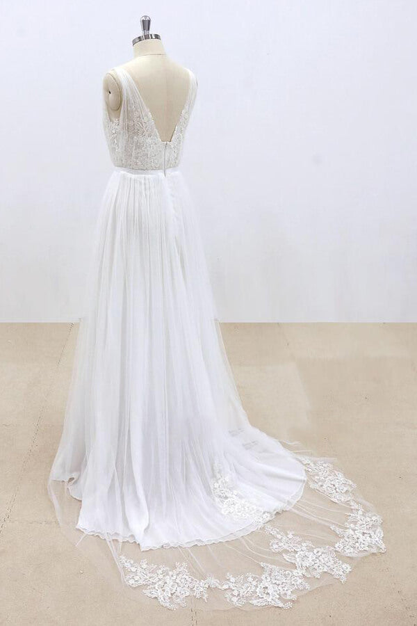 Amazing Ruffle Tulle Appliques A-line Wedding Dress On Sale-27dress