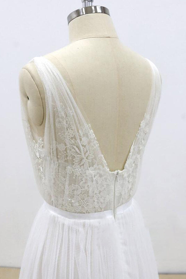 Amazing Ruffle Tulle Appliques A-line Wedding Dress On Sale-27dress