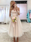 Ankle-length Wedding Dresses with Sashes / Ribbons - Ball Gown Illusion Tulle