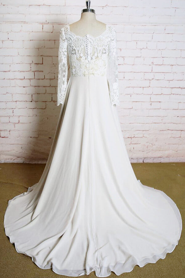 Appliques Long Sleeve Chiffon A-line Wedding Dress On Sale-27dress