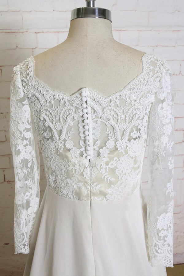 Appliques Long Sleeve Chiffon A-line Wedding Dress On Sale-27dress