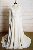 Appliques Long Sleeve Chiffon A-line Wedding Dress On Sale-27dress