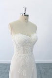 Appliques Strapless Tulle Sheath Wedding Dress On Sale-27dress