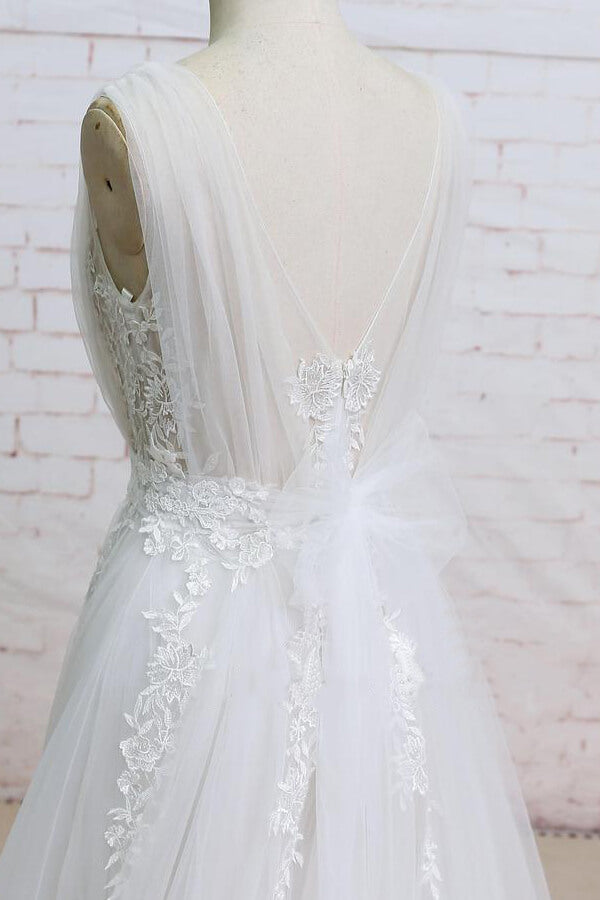 Appliques Tulle Ruffle A-line Wedding Dress On Sale-27dress