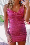 Asymmetrical Shoulder Fuchsia Bodycon Homecoming Dress