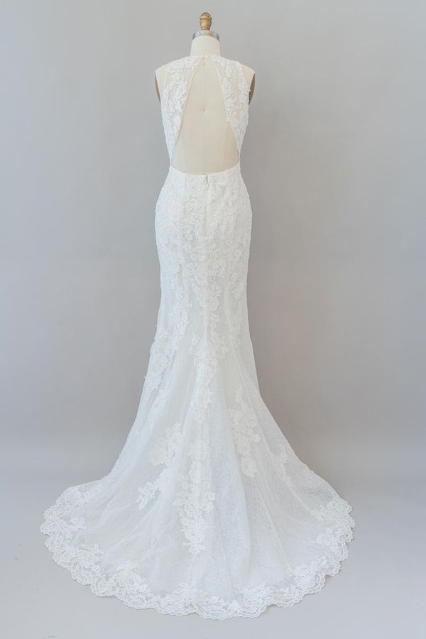 Awesome Illusion Lace Mermaid Wedding Dress On Sale-27dress