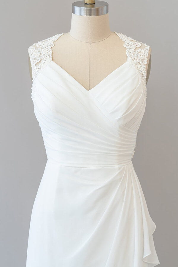 Awesome Ruffle Lace Chiffon Sheath Wedding Dress Online-27dress