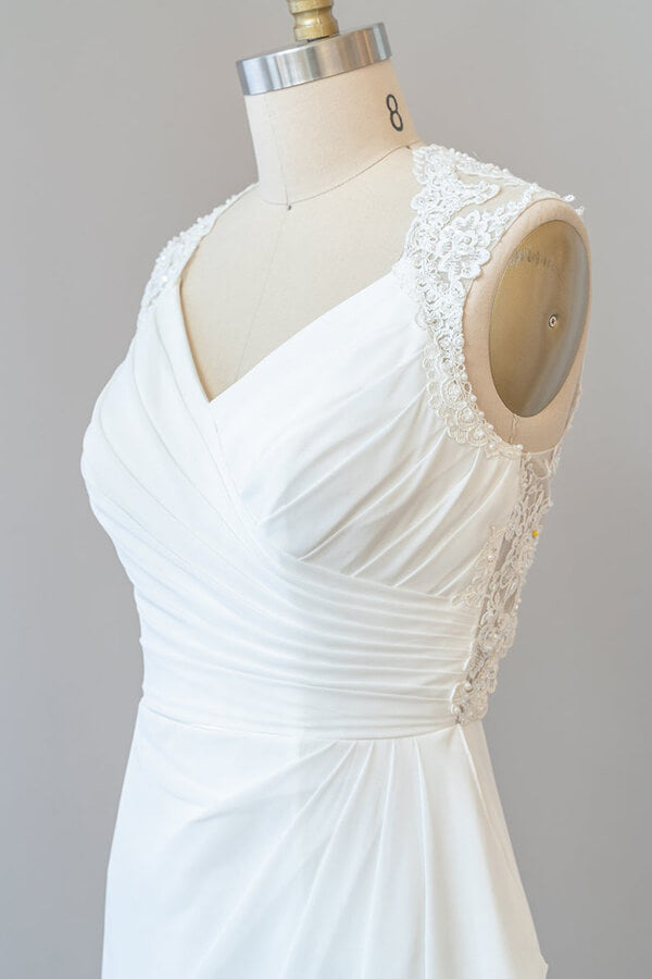 Awesome Ruffle Lace Chiffon Sheath Wedding Dress Online-27dress