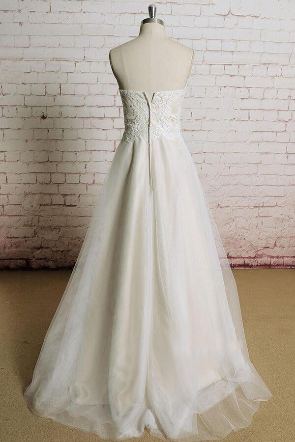 Awesome Strapless Lace Tulle A-line Wedding Dress On Sale-27dress