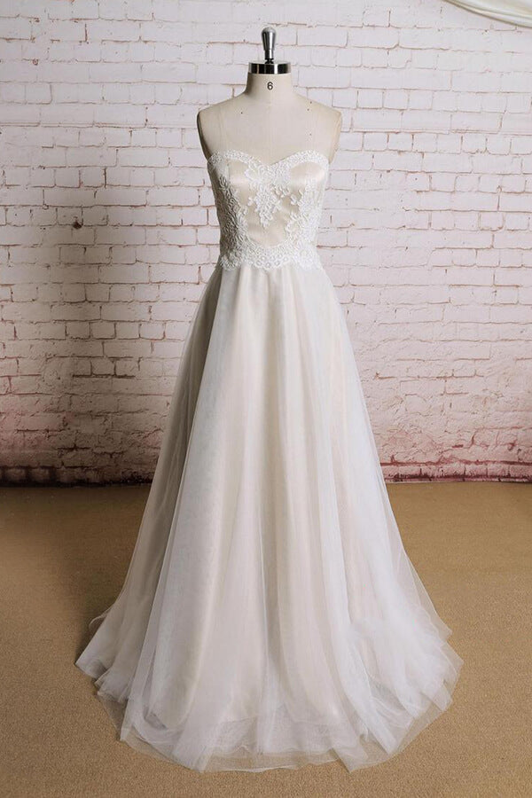 Awesome Strapless Lace Tulle A-line Wedding Dress On Sale-27dress