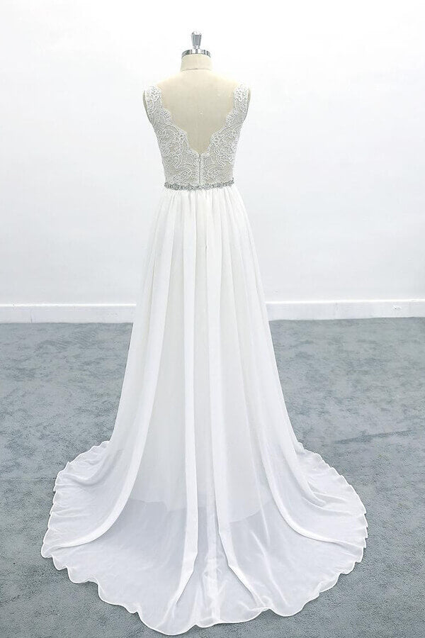 Awesome V-neck A-line Lace Chiffon Wedding Dress On Sale-27dress