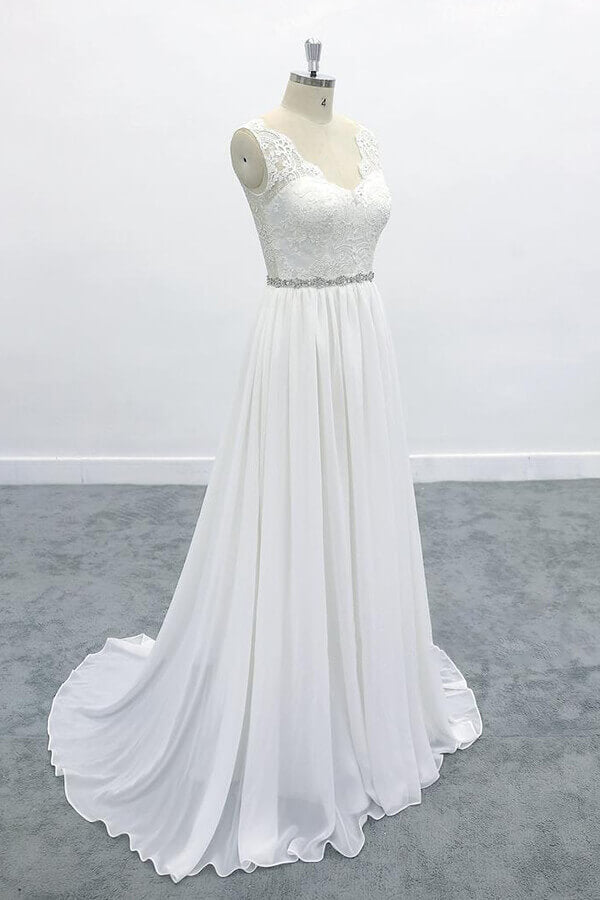 Awesome V-neck A-line Lace Chiffon Wedding Dress On Sale-27dress