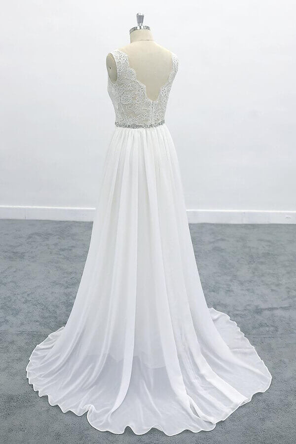 Awesome V-neck A-line Lace Chiffon Wedding Dress On Sale-27dress