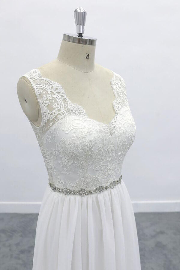 Awesome V-neck A-line Lace Chiffon Wedding Dress On Sale-27dress