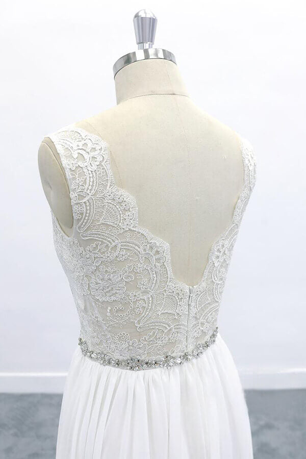 Awesome V-neck A-line Lace Chiffon Wedding Dress On Sale-27dress