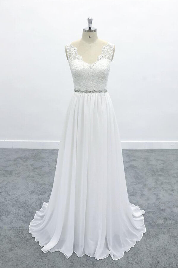 Awesome V-neck A-line Lace Chiffon Wedding Dress On Sale-27dress