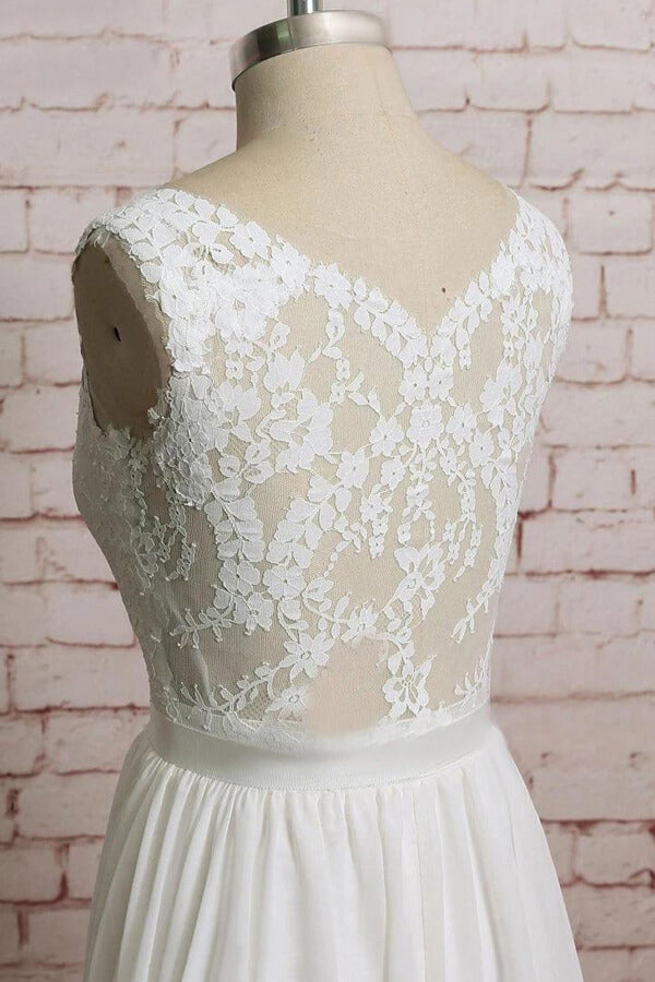 Awesome V-neck Lace Chiffon A-line Wedding Dress Online-27dress