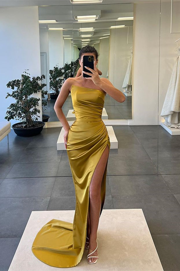 Strapless Sleeveless Long Mermaid Evening Dress with Slit