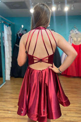 Backless V-Neck Burgundy Short Homecoming Dress