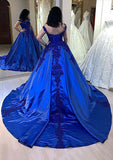 Ball Gown Bateau Cathedral Satin Prom Dress With Appliqued Beading-27dress