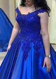 Ball Gown Bateau Cathedral Satin Prom Dress With Appliqued Beading-27dress