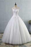 Ball Gown Jewel Tulle Lace Wedding Dress White Appliques Sleeveless Bridal Gowns On Sale-27dress