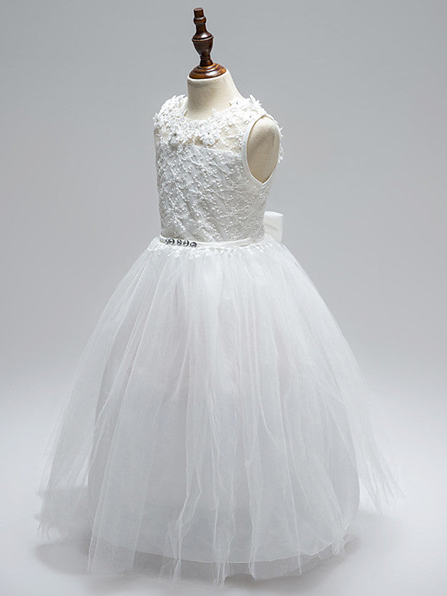 Ball Gown Lace Tulle Sleeveless Jewel Neck First Communion Long Flower Girl Dresses-27dress