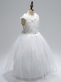 Ball Gown Lace Tulle Sleeveless Jewel Neck First Communion Long Flower Girl Dresses-27dress