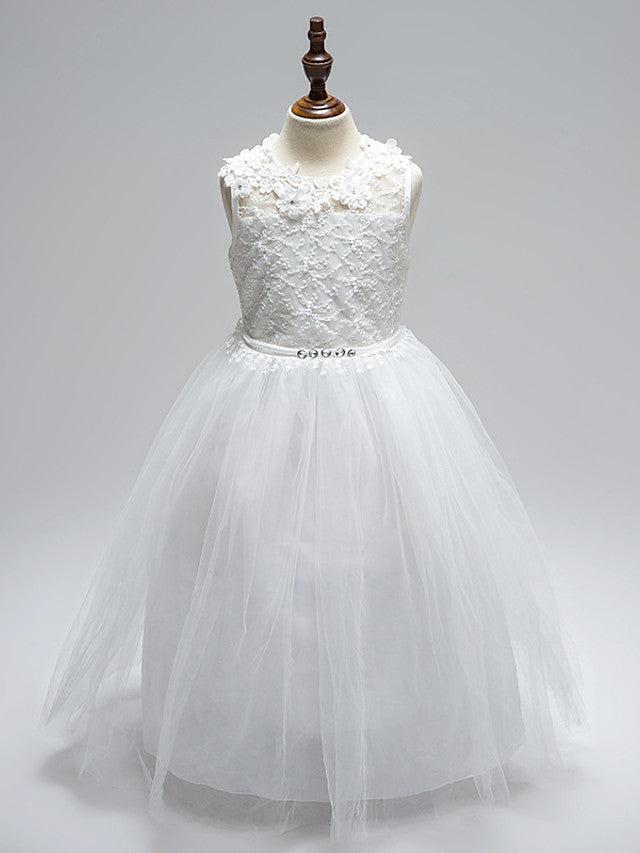 Ball Gown Lace Tulle Sleeveless Jewel Neck First Communion Long Flower Girl Dresses-27dress