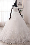 Ball Gown Off-the-Shoulder Lace Appliques Wedding Dresses White Tulle Sleeveless Bridal Gowns-27dress