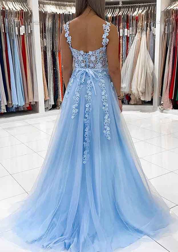 Ball Gown Princess Sweetheart Tulle Prom Dress with Appliqued Lace-27dress