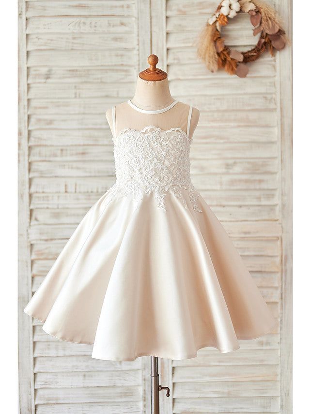 Ball Gown Satin Sleeveless Jewel Neck Wedding Birthday Flower Girl Dresses-27dress