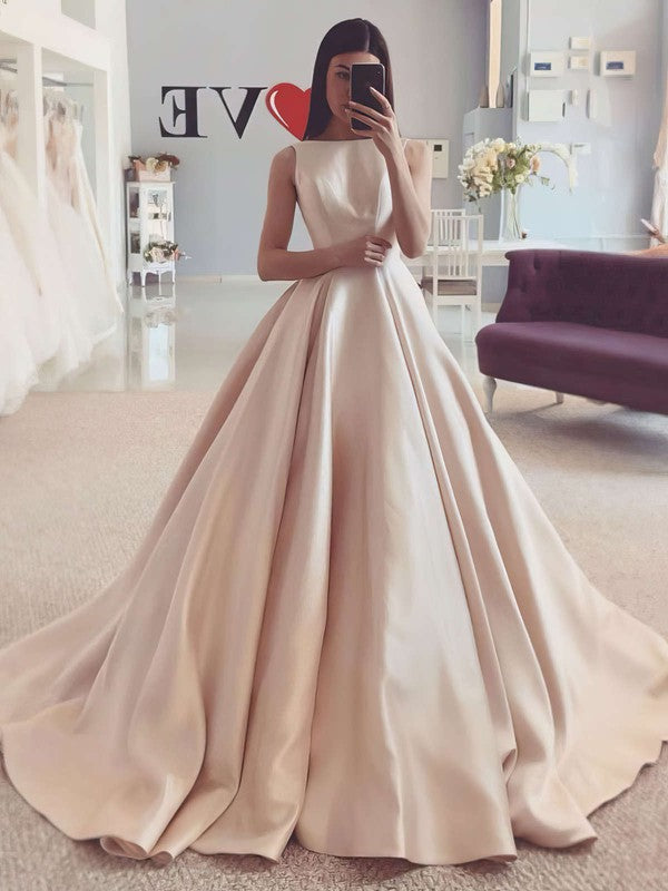 Ball Gown Satin Sweep Train Wedding Dress with Square Neckline