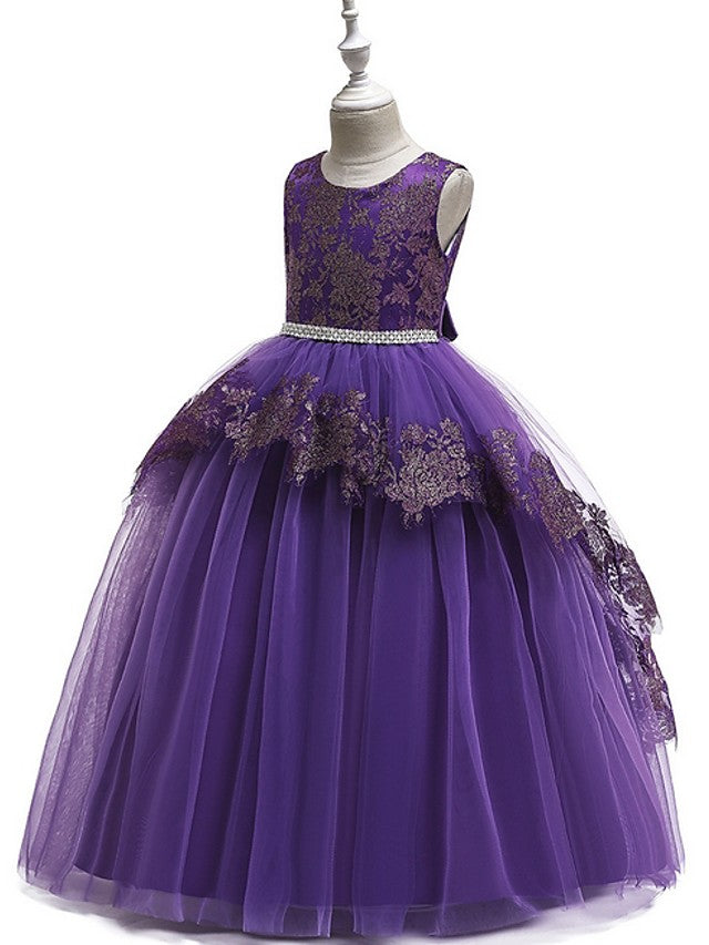 Ball Gown Tulle Sleeveless Jewel Neck Pageant Flower Girl Dresses-27dress