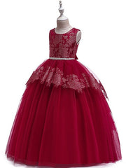 Ball Gown Tulle Sleeveless Jewel Neck Pageant Flower Girl Dresses-27dress