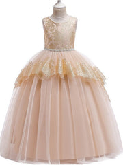 Ball Gown Tulle Sleeveless Jewel Neck Pageant Flower Girl Dresses-27dress