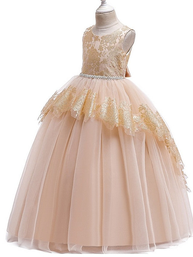 Ball Gown Tulle Sleeveless Jewel Neck Pageant Flower Girl Dresses-27dress