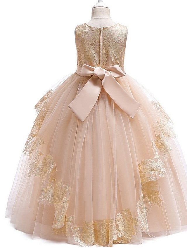 Ball Gown Tulle Sleeveless Jewel Neck Pageant Flower Girl Dresses-27dress