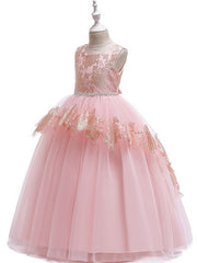 Ball Gown Tulle Sleeveless Jewel Neck Pageant Flower Girl Dresses-27dress