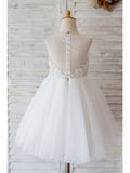 Ball Gown Tulle Sleeveless Jewel Neck Wedding Birthday Flower Girl Dresses-27dress