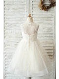 Ball Gown Tulle Sleeveless Jewel Neck Wedding Birthday Flower Girl Dresses-27dress