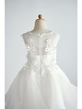 Ball Gown Tulle Sleeveless Jewel Neck Wedding Birthday Flower Girl Dresses-27dress