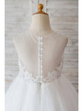 Ball Gown Tulle Sleeveless Jewel Neck Wedding Birthday Flower Girl Dresses-27dress