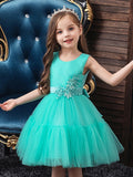 Ball Gown Tulle Sleeveless Jewel Neck Wedding Party Flower Girl Dresses-27dress