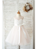 Ball Gown Tulle Sleeveless Jewel Neck Wedding Party Flower Girl Dresses-27dress